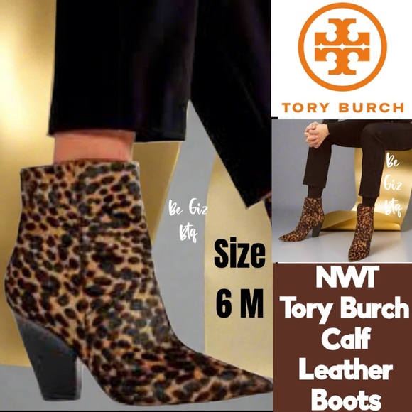 Tory Burch Authentic Lila 90MM Ankle Bootie Calf Hair Barbados Leopard Size 6M - Picture 1 of 15
